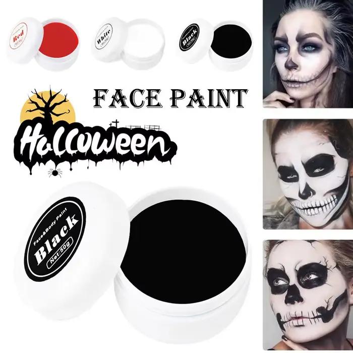 Peinture de visage d'halloween hautement pigmentée, peinture Brus pour le corps, noir et blanc, pour bricolage, fêtes à thème Cosplay, maquillage corporel F9D4