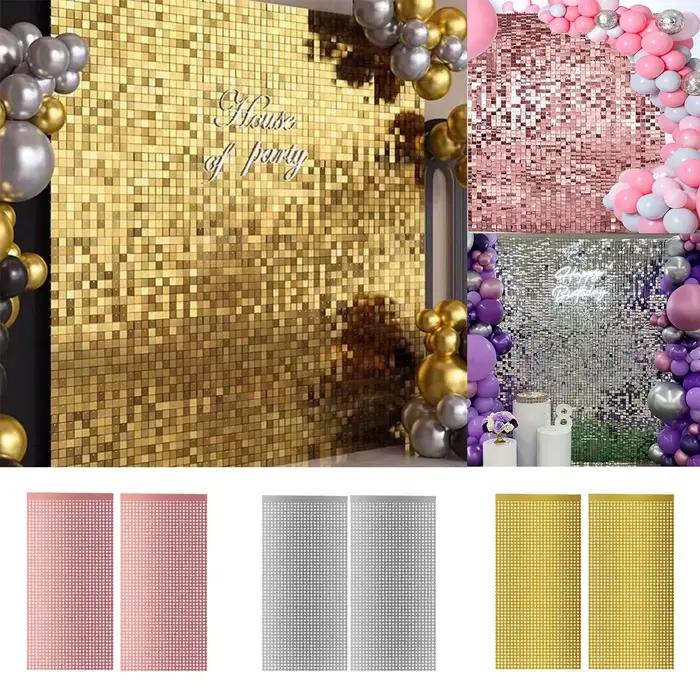 Lot de 3 rideaux de fond scintillants en feuille d'aluminium pour décorations de fête, rideaux de fête argent et or rose pour anniversaire, mariage, ou comme toile de fond