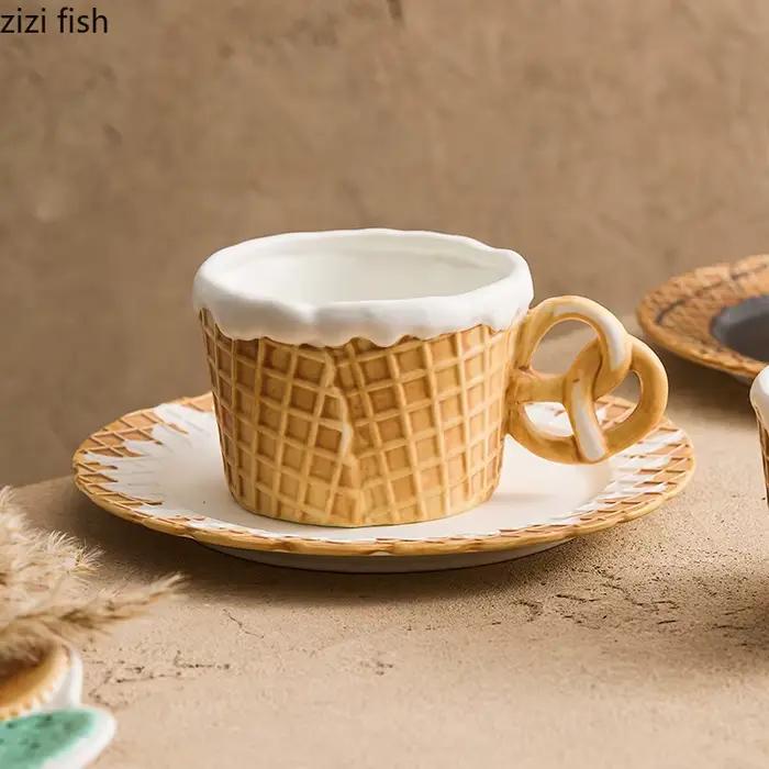 Poignée à biscuits tasse en céramique assiette à biscuits tasse de petit déjeuner créative tasse à café tasse à lait tasses à boissons tasses d'eau domestique tasse à thé