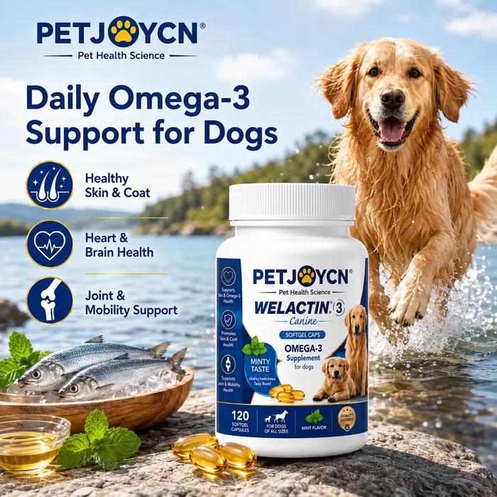Gélules d'huile de poisson Oméga-3 OEM pour chiens, EPA DHA, soutien de la peau, du pelage et des articulations, marque privée, 120 gélules