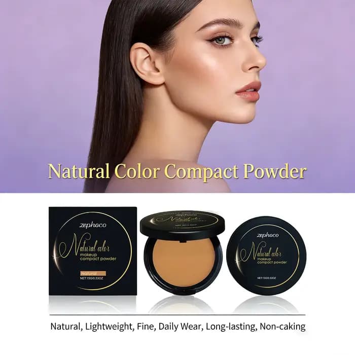 Poudre Compacte Matifiante Contrôle du Sébum Longue Tenue Fond de Teint Trois Couleurs Peau Foncée Maquillage Naturel