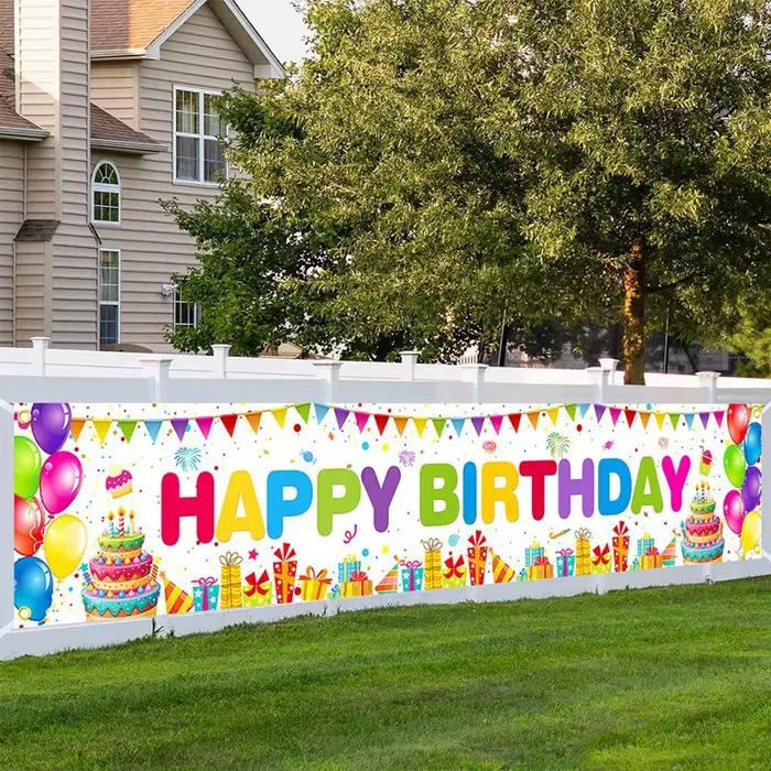 Décorations de fête d'anniversaire, bannière d'arrière-plan, ballons colorés, Design de gâteau, tissu de fond, décoration de fête de 1er anniversaire