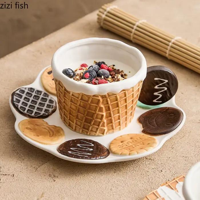 Poignée à biscuits tasse en céramique assiette à biscuits tasse de petit déjeuner créative tasse à café tasse à lait tasses à boissons tasses d'eau domestique tasse à thé