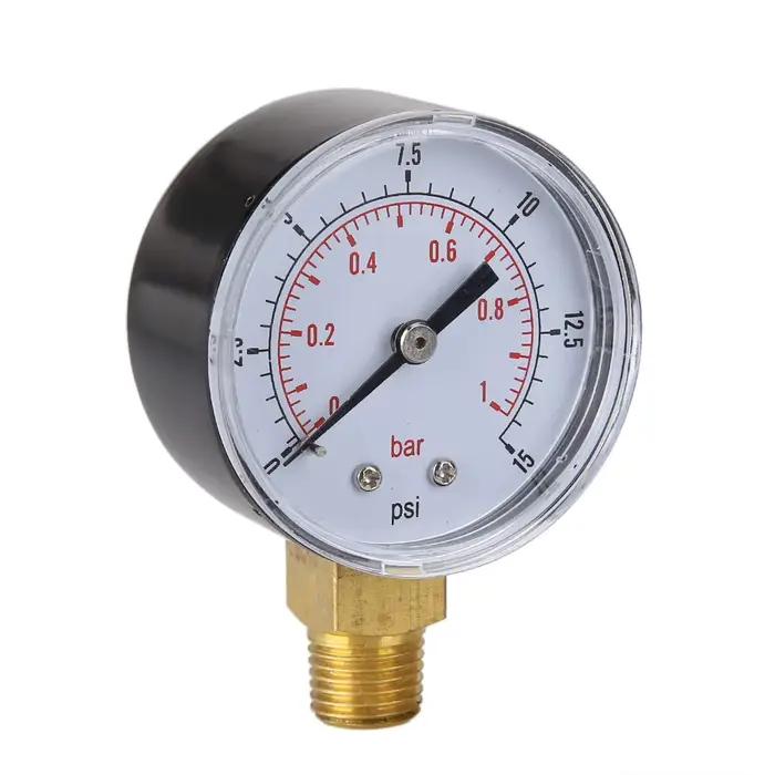 Manomètre de basse pression 50 mm 0-15 PSI, raccord inférieur 1/4 BSPT, pour eau, air, pneus de VTT, test de pression de gaz