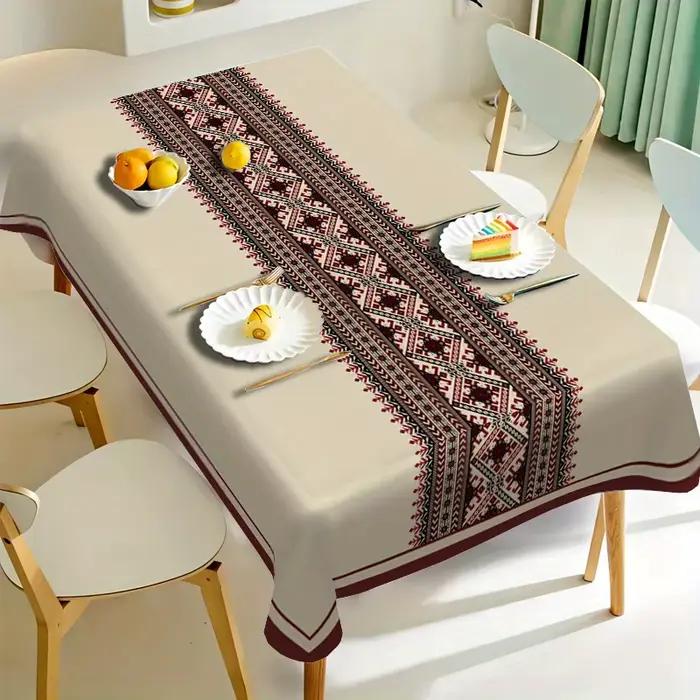 Nappe à motif géométrique ethnique sur fond beige, housse de table imperméable en polyester pour la maison, la cuisine, la salle à manger, les fêtes et les vacances