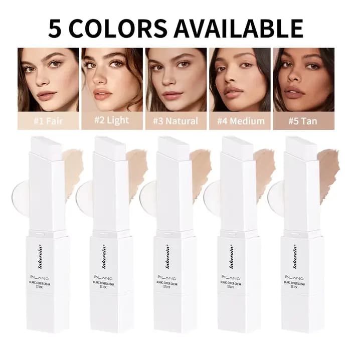 Fond de Teint Crème en Stick Blanc Changeant de Couleur avec Pinceau Amovible – Base de Maquillage Couvrante