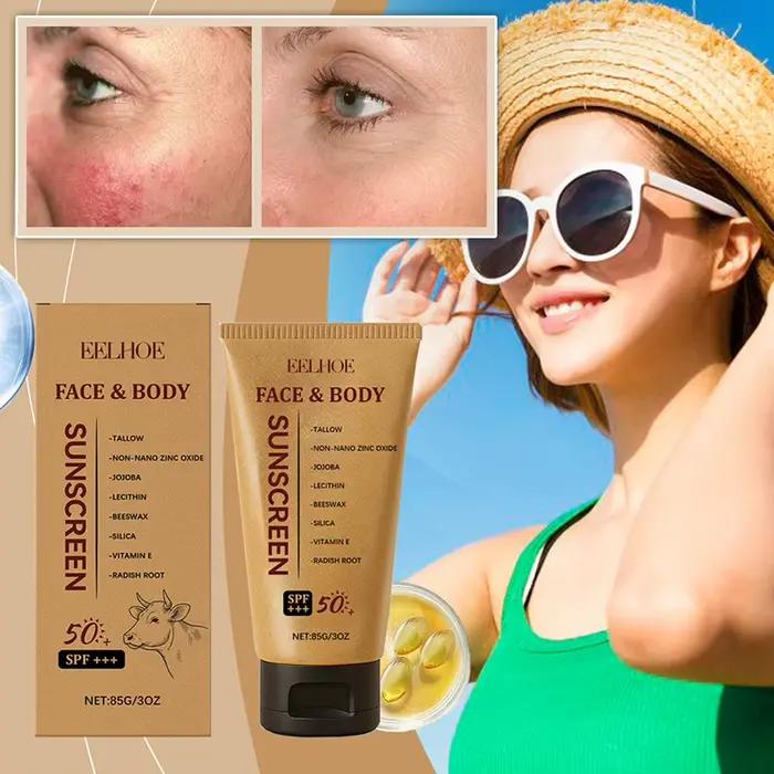 Crème solaire minérale naturelle SPF50 Boeuf suif de bœuf Suncreen Face Hydratant Sollow Zinc Sun Protection Cream for