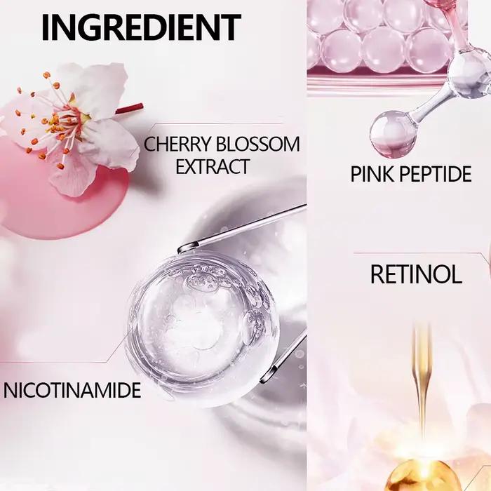 Ensemble de soins de la peau jour et nuit 4 pièces : crème de jour à la vitamine C au peptide rose + crème de nuit au rétinol Sakura et essence pour l'hydratation et la fermeté