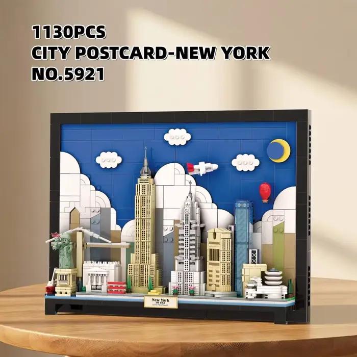 1130 pièces Blocs de construction murale représentant une carte postale de la célèbre ville de New York, États-Unis, pour la décoration intérieure, jouets, cadeaux pour adultes, Noël 5921