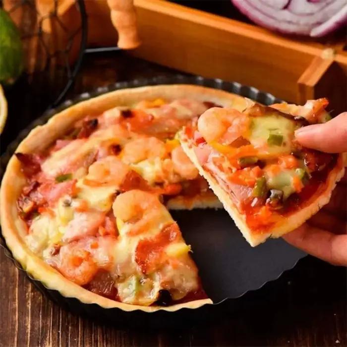 Moule à tarte amovible antiadhésif à fond détachable, facile à nettoyer, forme ronde, côtés cannelés, moule à pizza, pour pâtisserie professionnelle