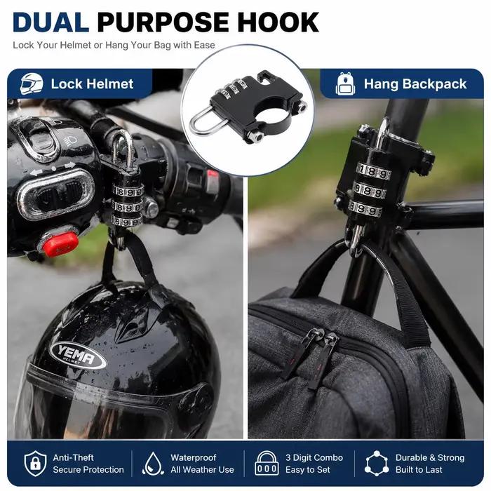 1 antivol à combinaison pour vélo électrique, cadenas durable pour casque avec crochet pratique pour la sécurité du vélo