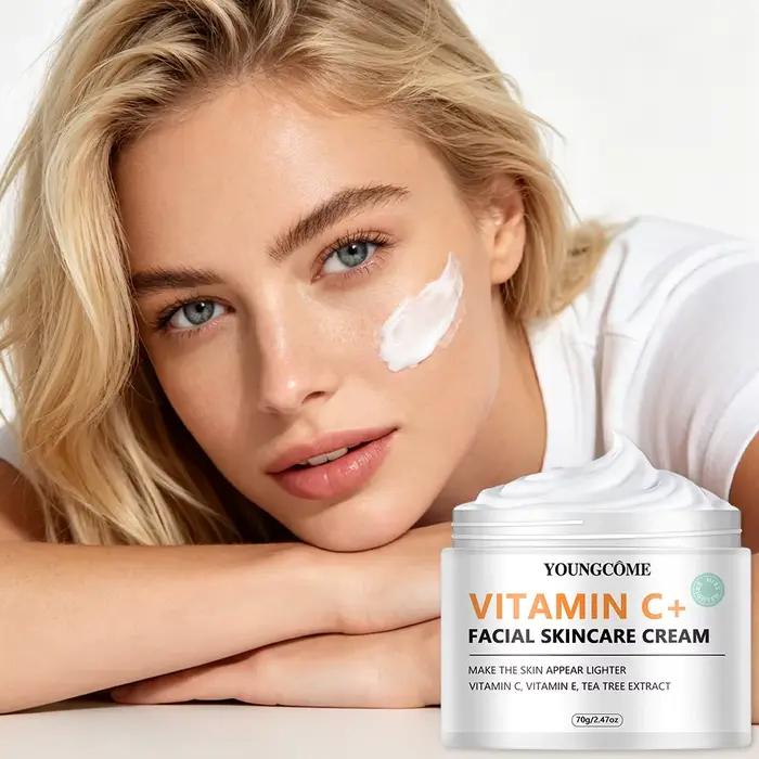 Crème hydratante pour le visage à la vitamine C avec extrait d'arbre à thé et vitamine E, crème hydratante quotidienne pour tous types de peau, boostant l'éclat du visage