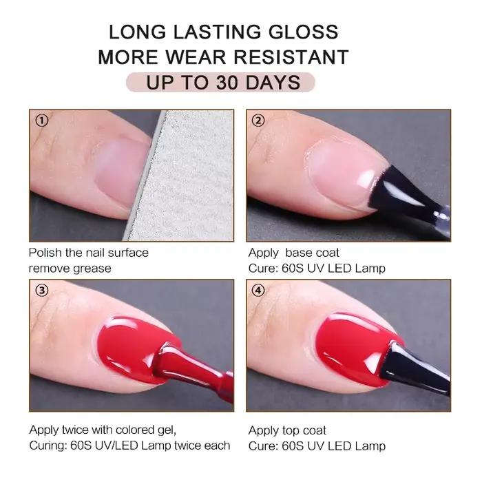 Base Coat, Top Coat Sans Résidu, Primer, Gel UV, Gel de Couleur pour Ongles, Vernis à Ongles Semi-Permanent, Esmalte Semi Permanente pour Manucure et Nail Art