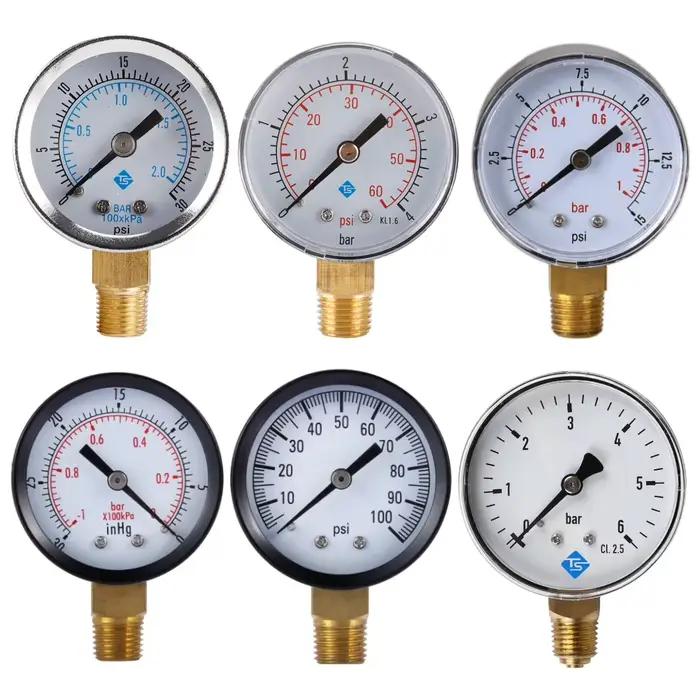 Manomètre de basse pression 50 mm 0-15 PSI, raccord inférieur 1/4 BSPT, pour eau, air, pneus de VTT, test de pression de gaz