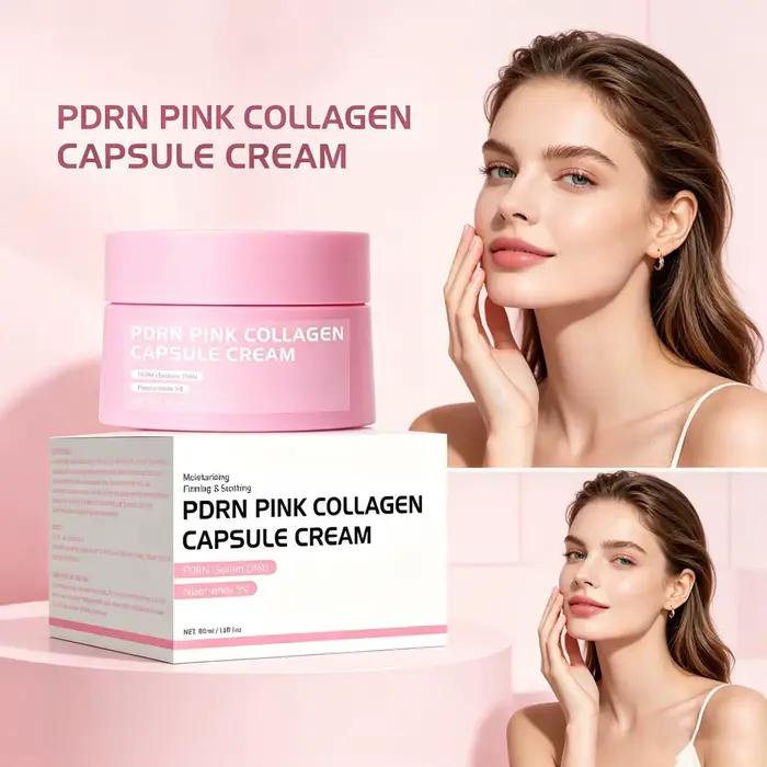 Crème en capsules de collagène rose PDRN hydratante légère pour homme et femme nourrissante et raffermissante pour le teint équilibré et éclatant
