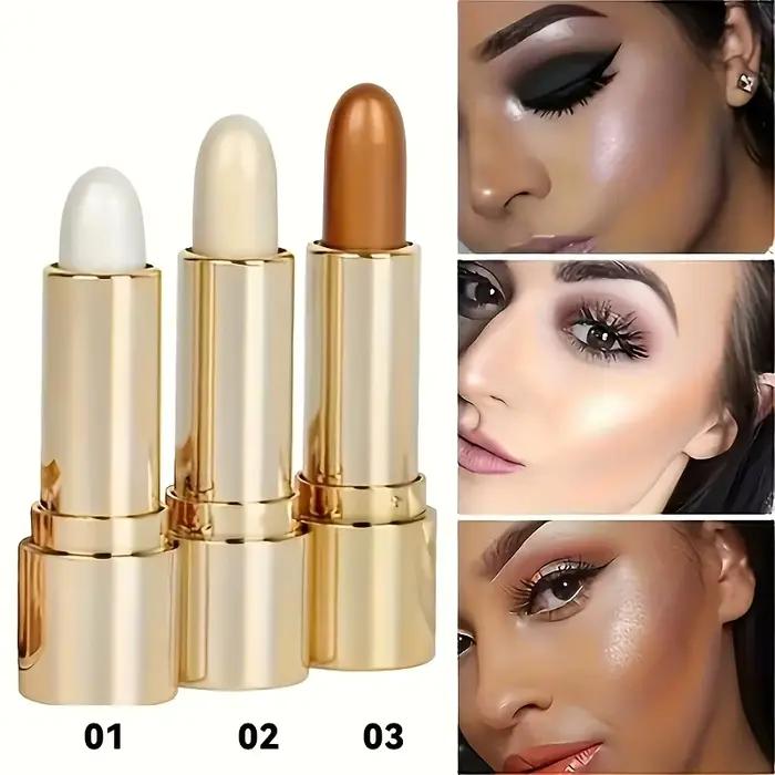 1 pièce/3 pièces/bâton de surbrillance et de Contour, bâton de surligneur correcteur de visage d'ombre latérale, bâton correcteur scintillant de perle de Tube doré