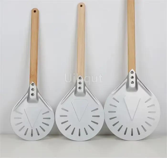 Petite palette à Pizza tournante, outil rond court, manche en bois antidérapant, pelle à Pizza perforée en aluminium de 7 8 9 pouces