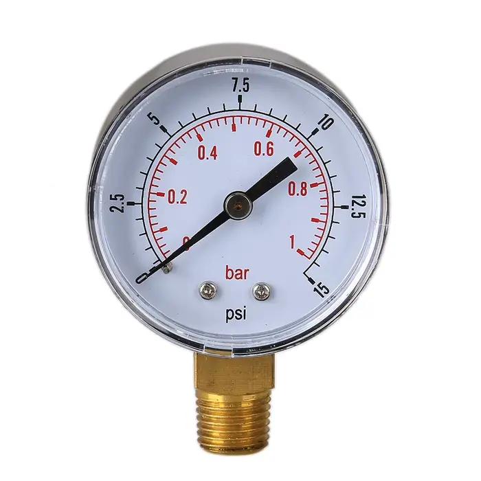 Manomètre de basse pression 50 mm 0-15 PSI, raccord inférieur 1/4 BSPT, pour eau, air, pneus de VTT, test de pression de gaz