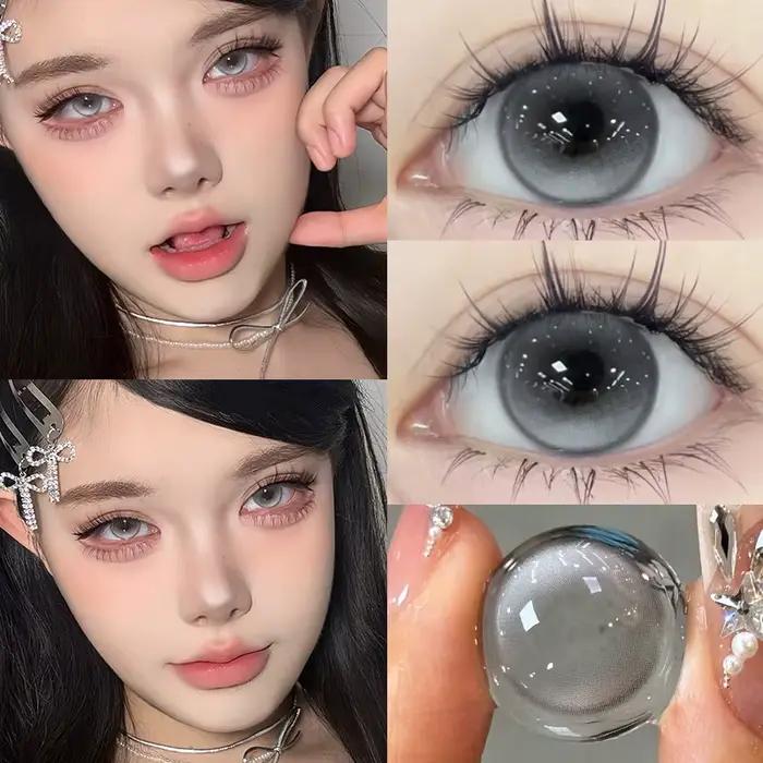 Deux grandes lentilles de contact de couleur pour les yeux noirs sur ordonnance
