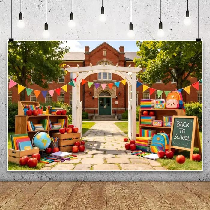 Fond de photographie pour arrière-plan de fête d'enfants, thème tableau noir, bibliothèque, bannière rentrée scolaire, crayons de couleur, décor ABC, portrait