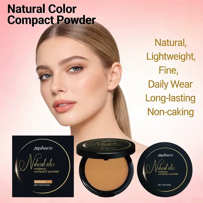 Poudre Compacte Matifiante Contrôle du Sébum Longue Tenue Fond de Teint Trois Couleurs Peau Foncée Maquillage Naturel