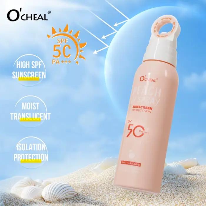 Spray solaire portable à la pêche spf50 pa+++ corps hydratant protection uv activités plein air femmes hommes