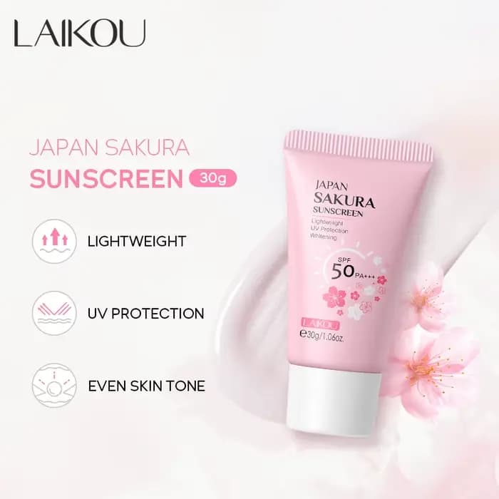 Crème solaire LAIKOU Sakura SPF50+ Protection UV Visage et Corps Rafraîchissante Imperméable Hydratante Correctrice 30g ﻿