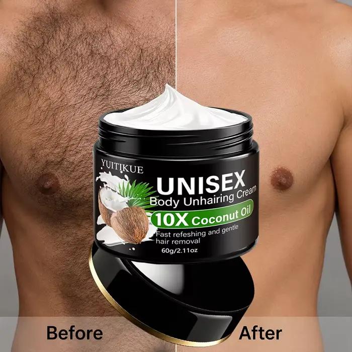 YUITIKUE Crème dépilatoire unisexe à l'huile de coco 10X, crème dépilatoire douce, rapide et rafraîchissante pour tout le corps 60g