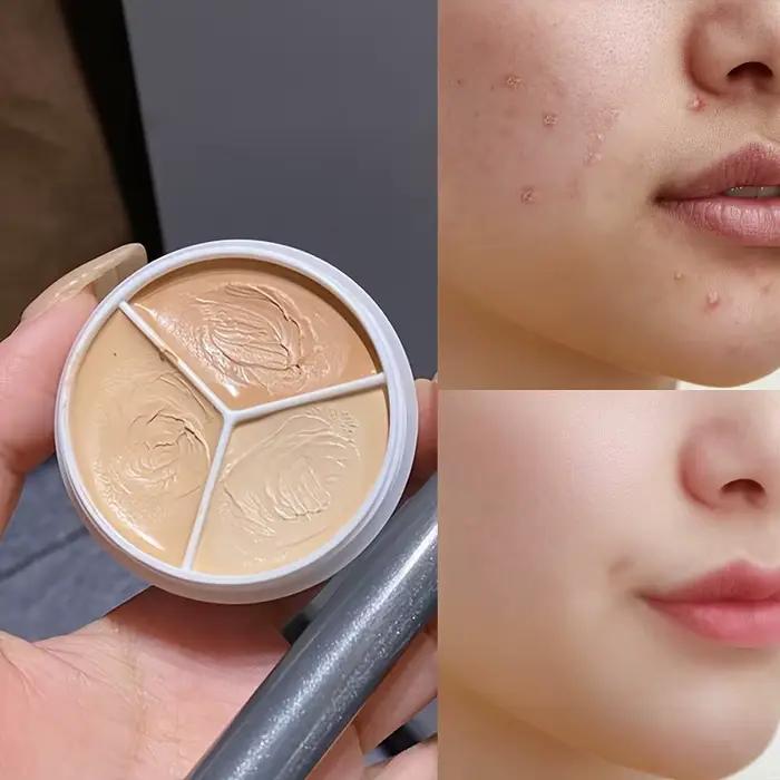 Palette de base de fard à barrage avec pinceau couvrant pour les cernes, correcteur de contour, crème, 3 couleurs, 256