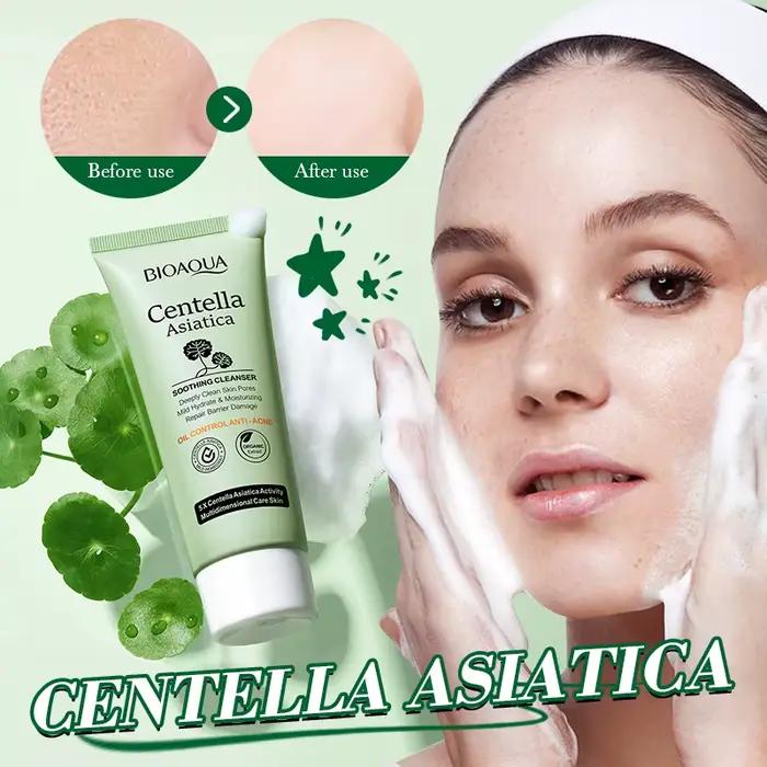 BIOAOUA Centella Asiatica Nettoyant pour le visage Mousse nettoyante quotidienne douce avec acide hyaluronique et niacinamide pour un nettoyage en profondeur des pores