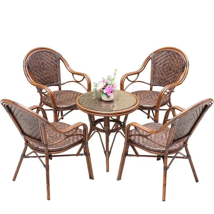 Chaise d'extérieur en rotin, ensemble de trois pièces, balcon, cour extérieure, chaise en rotin de bambou, combinaison de table basse