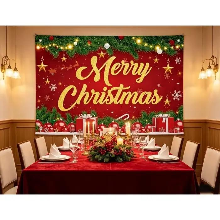 Toile de fond de Noël 150x100cm, bannière de fête, décorations de bonbons, flocons de neige, sapin de Noël, fond photographique pour décoration murale de fête