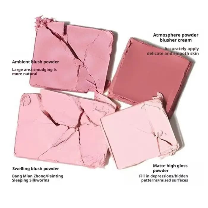 Palette de fard à joues et d'enlumineur 4 couleurs rose pêche - Poudre crème mate
