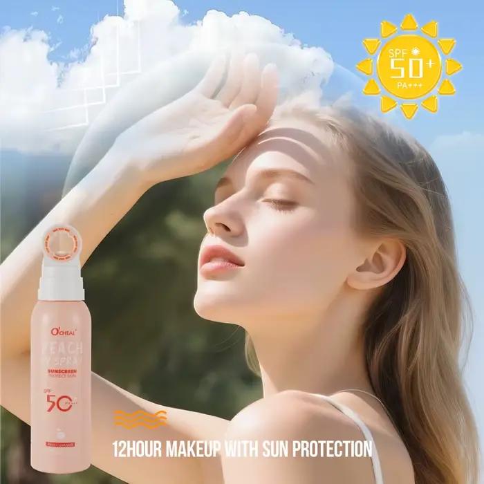 Spray solaire portable à la pêche spf50 pa+++ corps hydratant protection uv activités plein air femmes hommes