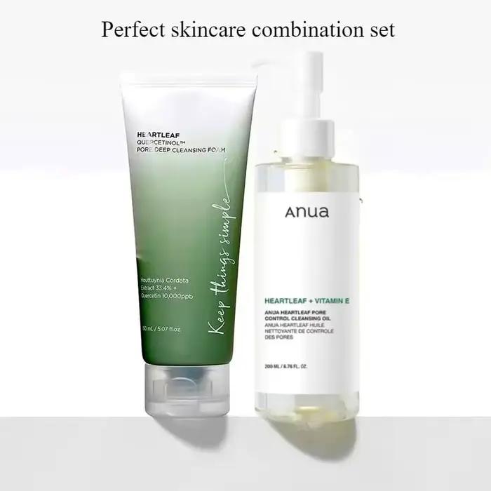 Ensemble de soins de la peau Anua, nettoyant visage Heartleaf, mousse nettoyante, nettoyage en profondeur des pores, huile démaquillante, ensemble de soins de la peau coréen original