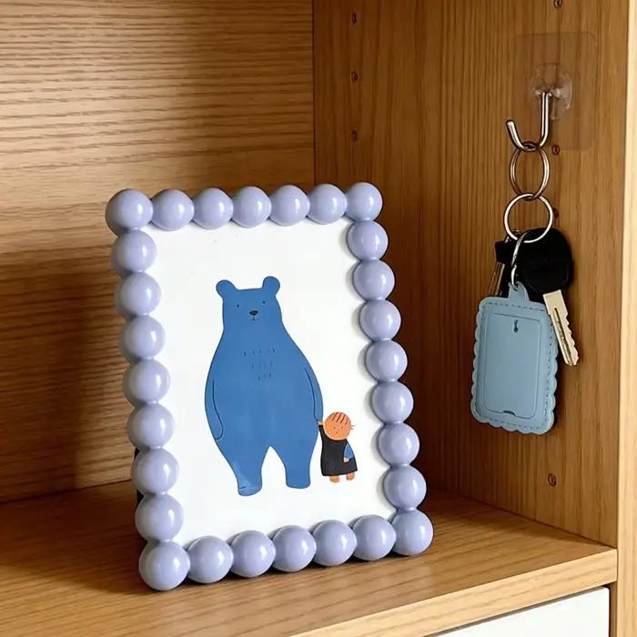 Cadre photo perlé, design mignon de dessin animé, support photo de table Kawaii, présentoir photo de bureau pour la maison, le bureau et la chambre