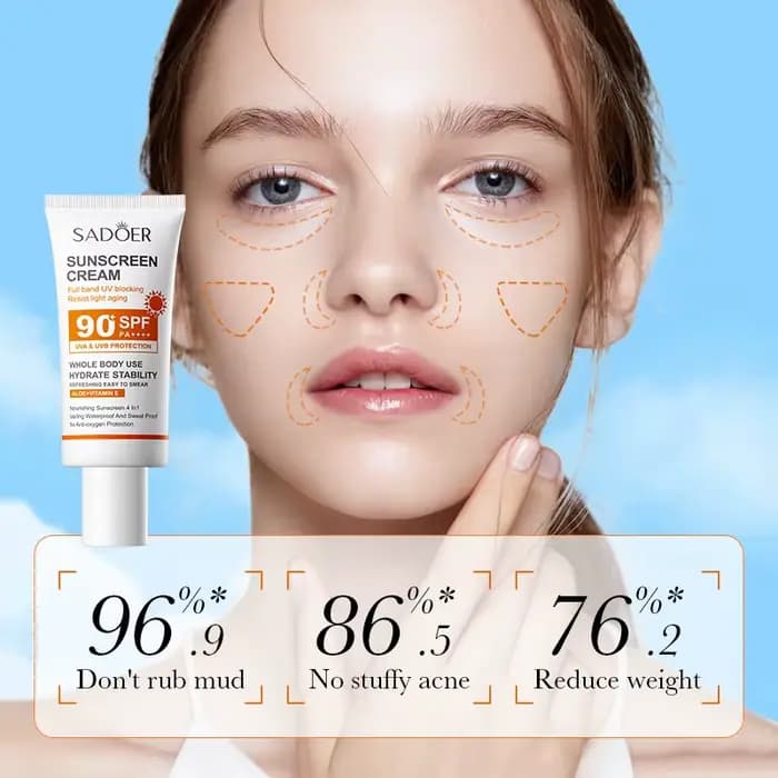 Sadoer crème solaire à haute Protection SPF 90 + PA +++ blanchissant imperméable résistant à la sueur hydratant durable