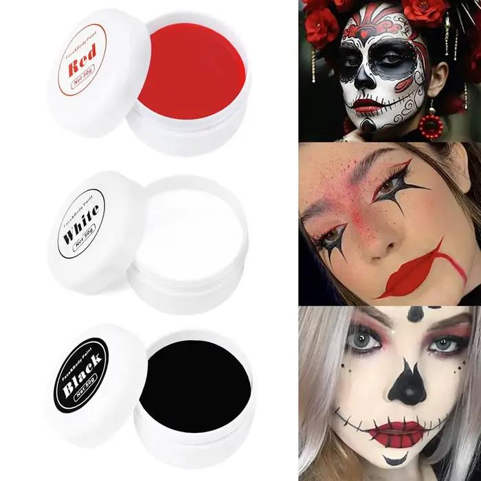 Peinture de visage d'halloween hautement pigmentée, peinture Brus pour le corps, noir et blanc, pour bricolage, fêtes à thème Cosplay, maquillage corporel F9D4