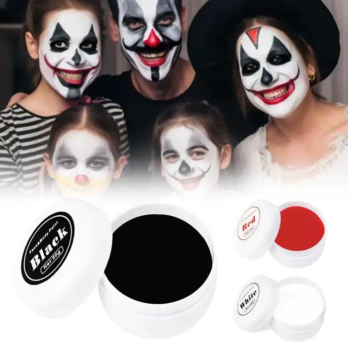 Peinture de visage d'halloween hautement pigmentée, peinture Brus pour le corps, noir et blanc, pour bricolage, fêtes à thème Cosplay, maquillage corporel F9D4
