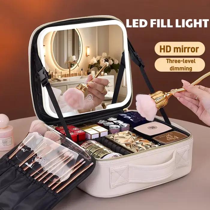 Trousse à cosmétiques de voyage LED avec lumière et miroir