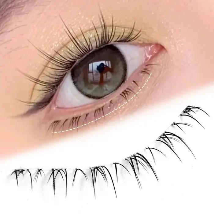 Cils inférieurs doux à bande transparente, cils naturels sous les yeux, maquillage coréen style manga, cils inférieurs style manga