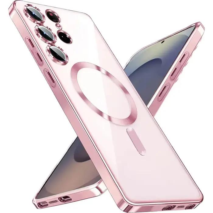 Coque en silicone plaquée de luxe pour Samsung Galaxy S26 S25 Edge S24 FE S23 S21 S22 Ultra Plus, magnétique pour Magsafe, couverture souple transparente