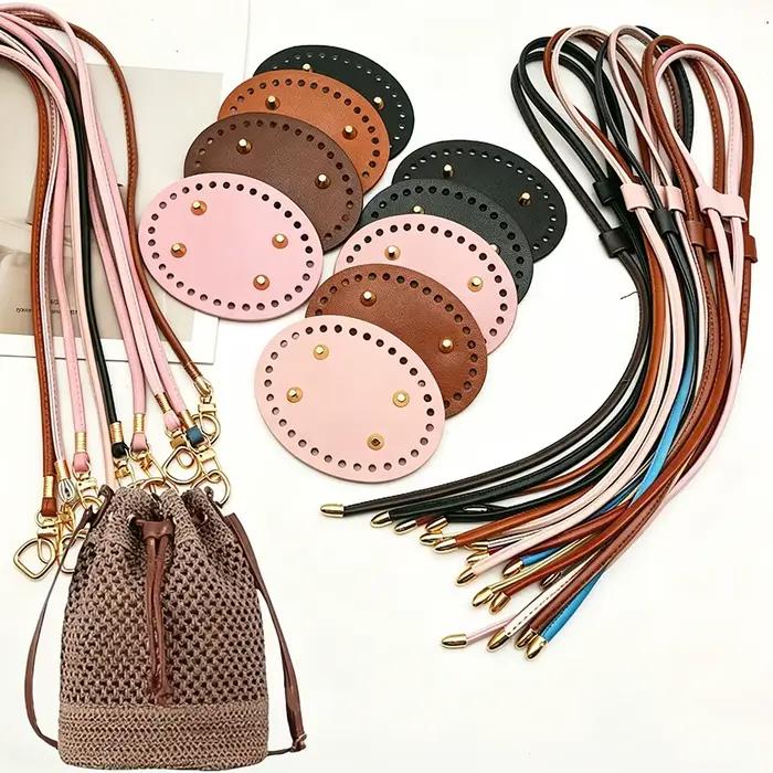 Kit de fabrication de sac seau au crochet DIY, base de sac ronde en PU avec cordon de serrage et bandoulière pour accessoires de sac tricoté fait main