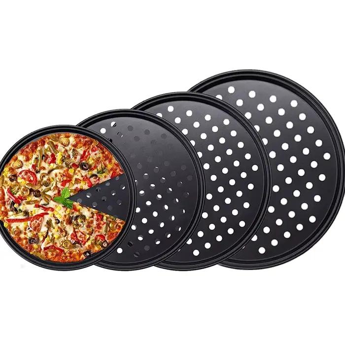 Plateaux à Pizza antiadhésifs en acier au carbone, moule de cuisson de Pizza avec trous, assiette ronde et profonde