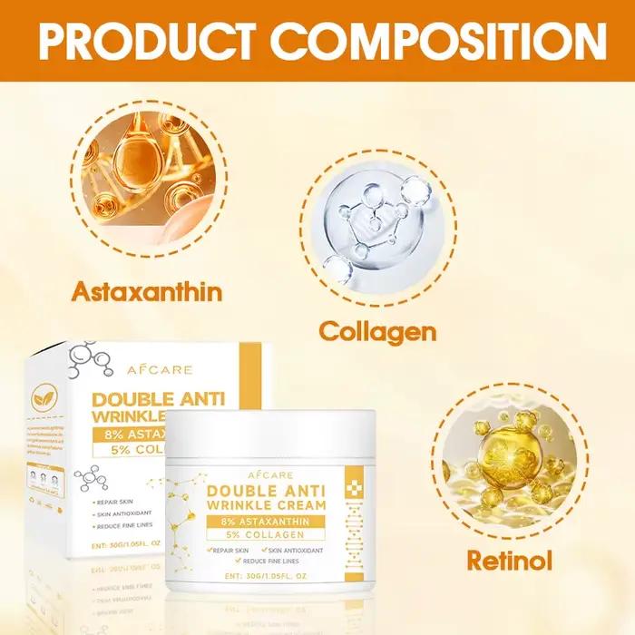Crème au collagène et à l'astaxanthine double action anti-rides avec du rétinol - Atténue les ridules