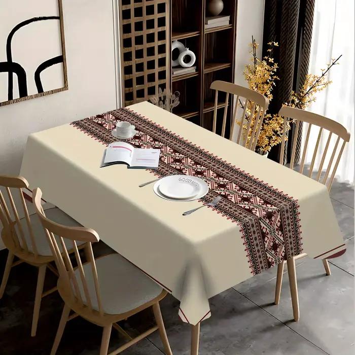 Nappe à motif géométrique ethnique sur fond beige, housse de table imperméable en polyester pour la maison, la cuisine, la salle à manger, les fêtes et les vacances
