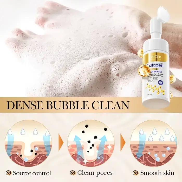 SADOER collagène nettoyant pour le visage Mousse nettoyage en profondeur soin de la peau hydratant raffermissant lavage