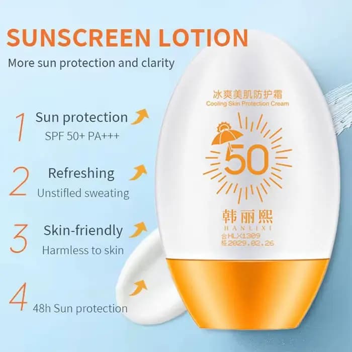 Crème solaire SPF50+ PA+++ avec texture rafraîchissante en forme de goutte d'eau