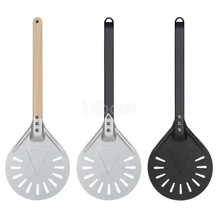 Petite palette à Pizza tournante, outil rond court, manche en bois antidérapant, pelle à Pizza perforée en aluminium de 7 8 9 pouces