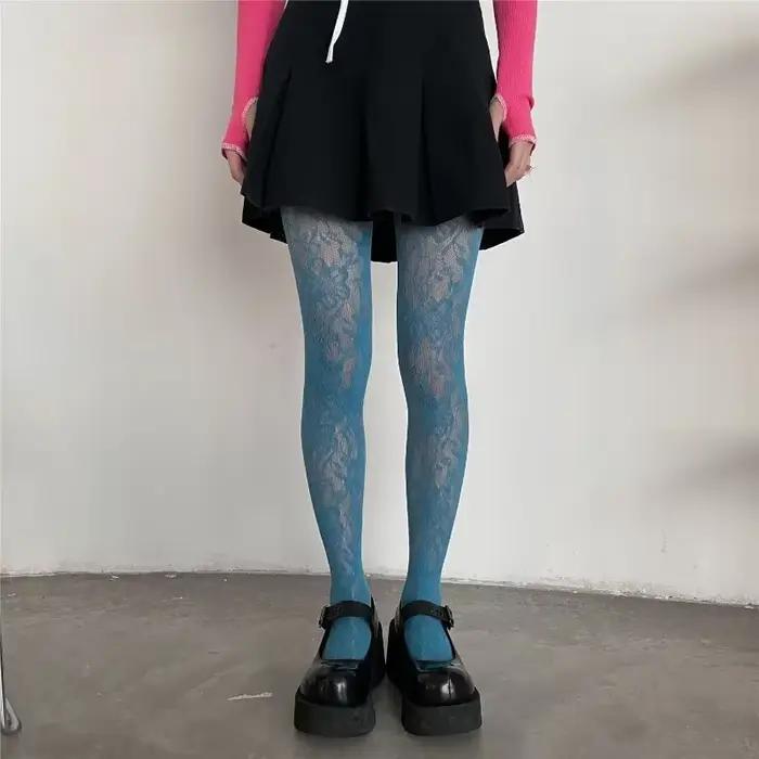 Lolita – collants floraux Style Punk pour filles, bas colorés, cuisses hautes, Lingerie Sexy pour femmes, collants en résille en maille ajourée